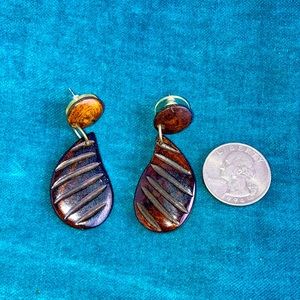 Wood carved dangly earring